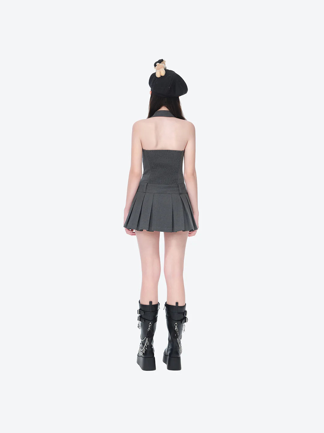 13DE MARZO Halter Neck Blazer Dress Grey