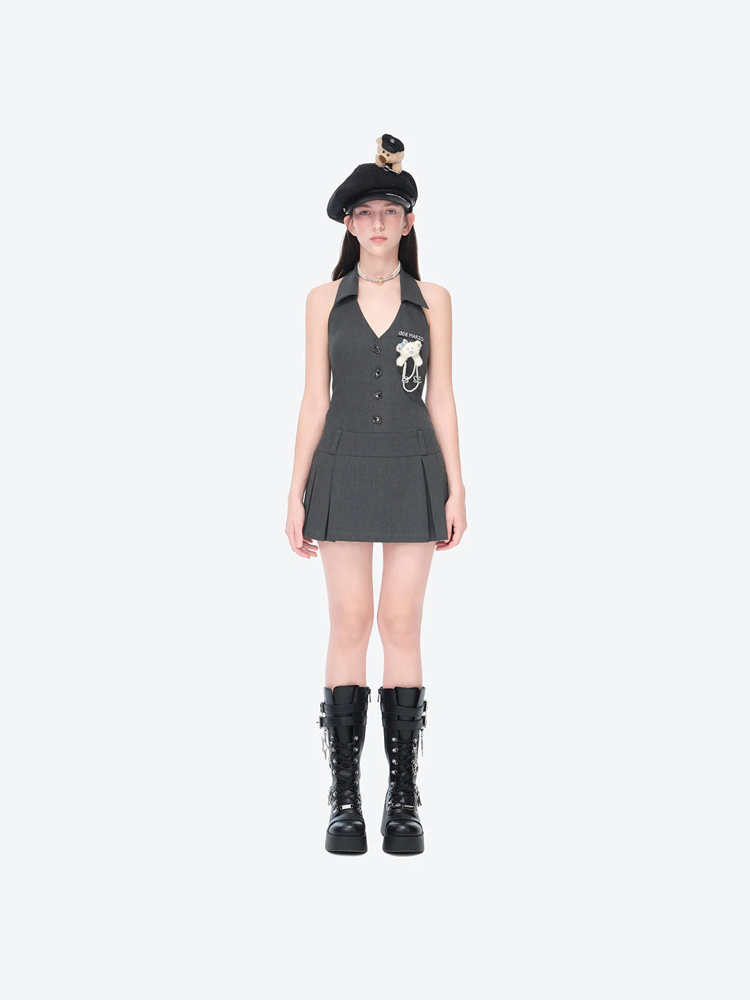 13DE MARZO Halter Neck Blazer Dress Grey