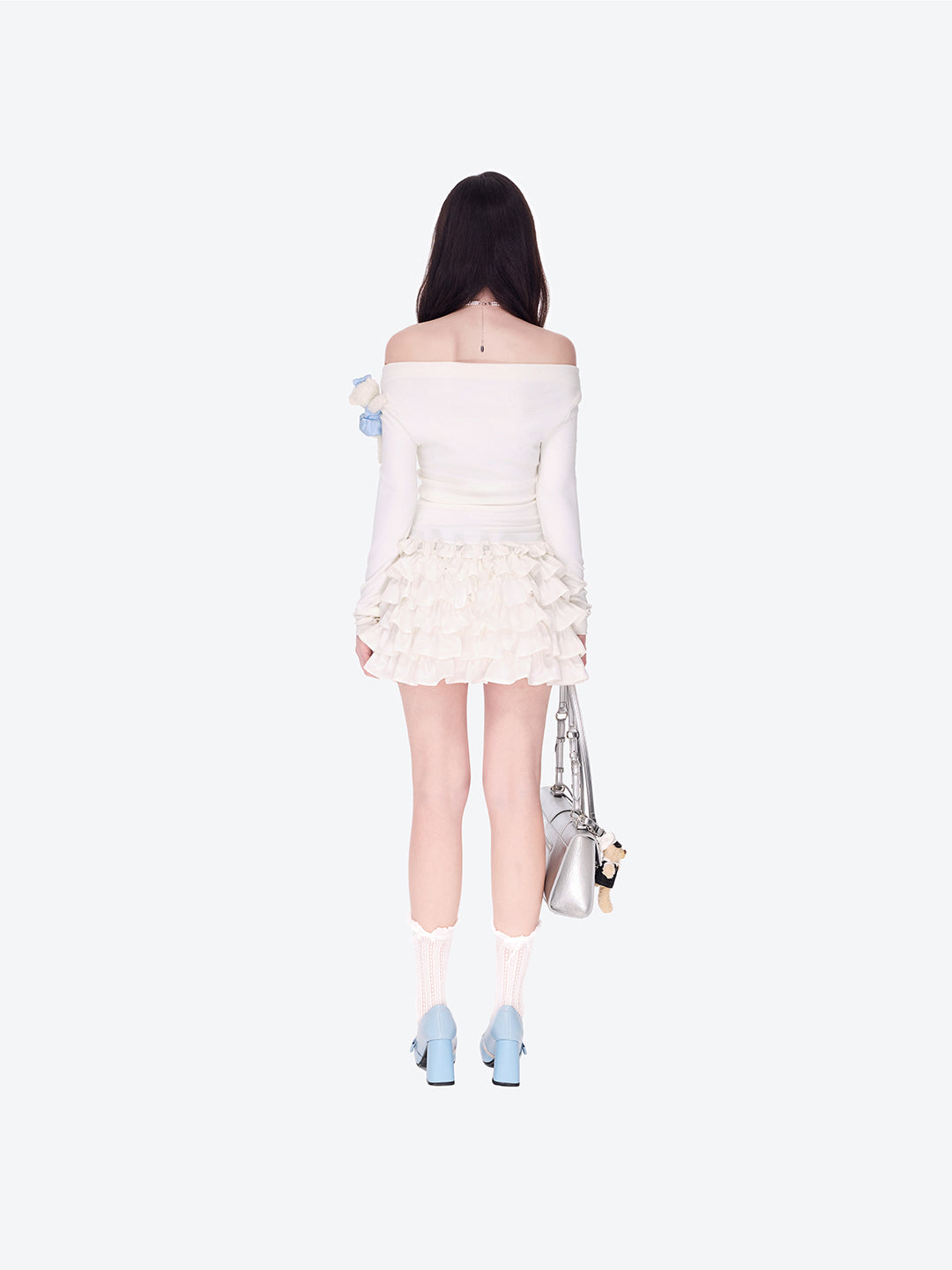 13DE MARZO Off-Shoulder Tiered Dress White