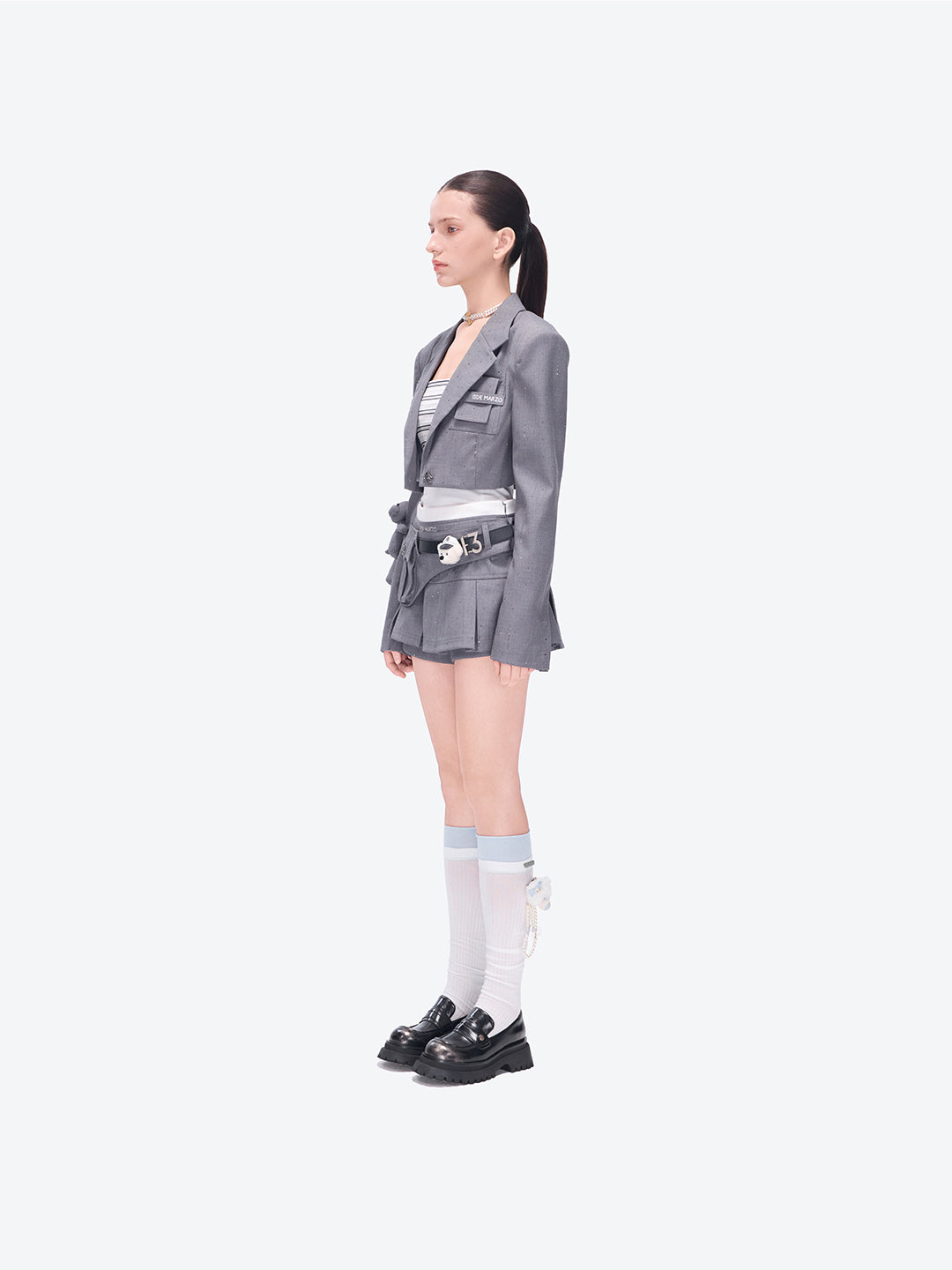 13DE MARZO Short Sparkle Blazer Grey