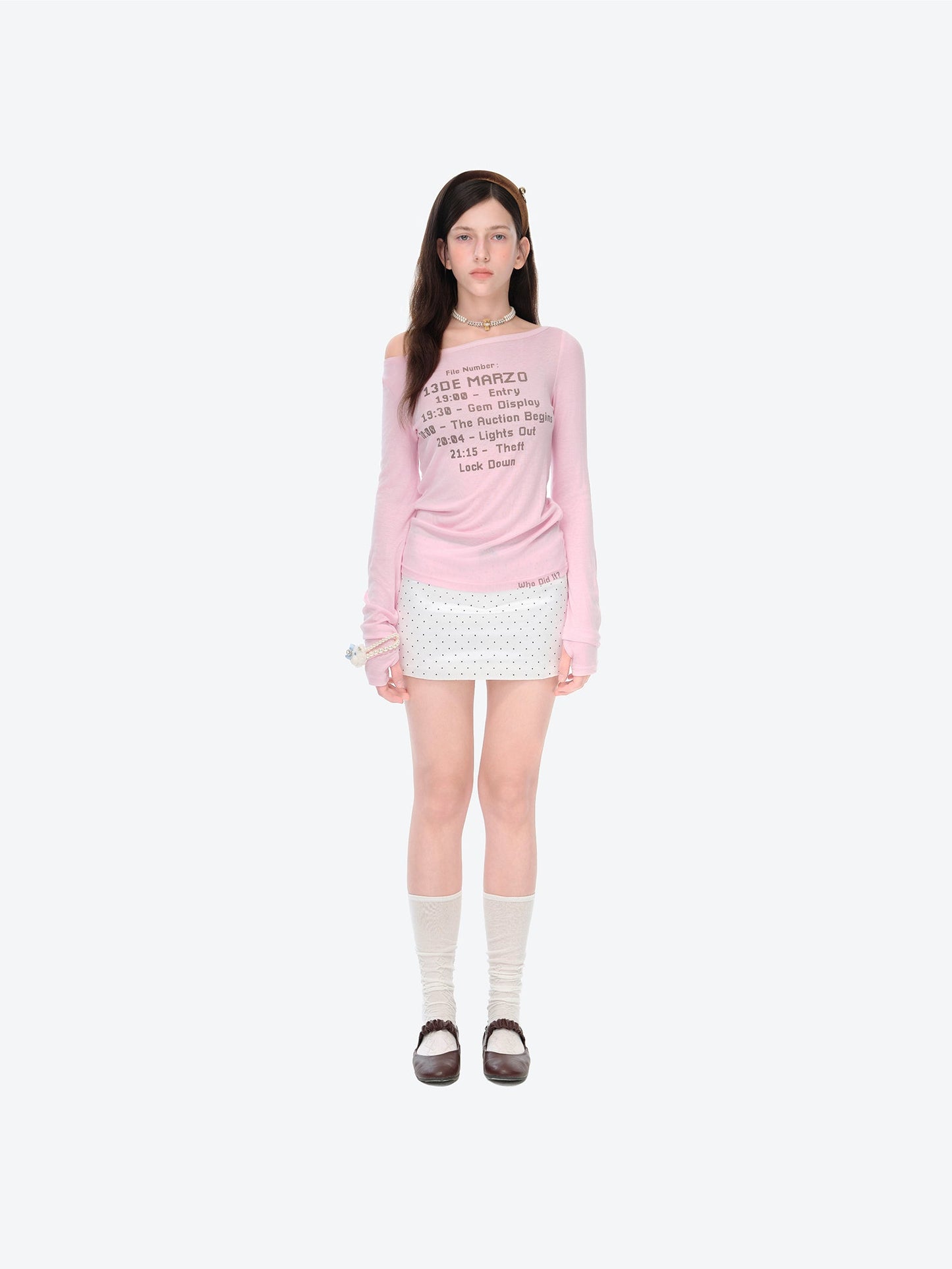 13DE MARZO Timeline Print Undershirt Pink