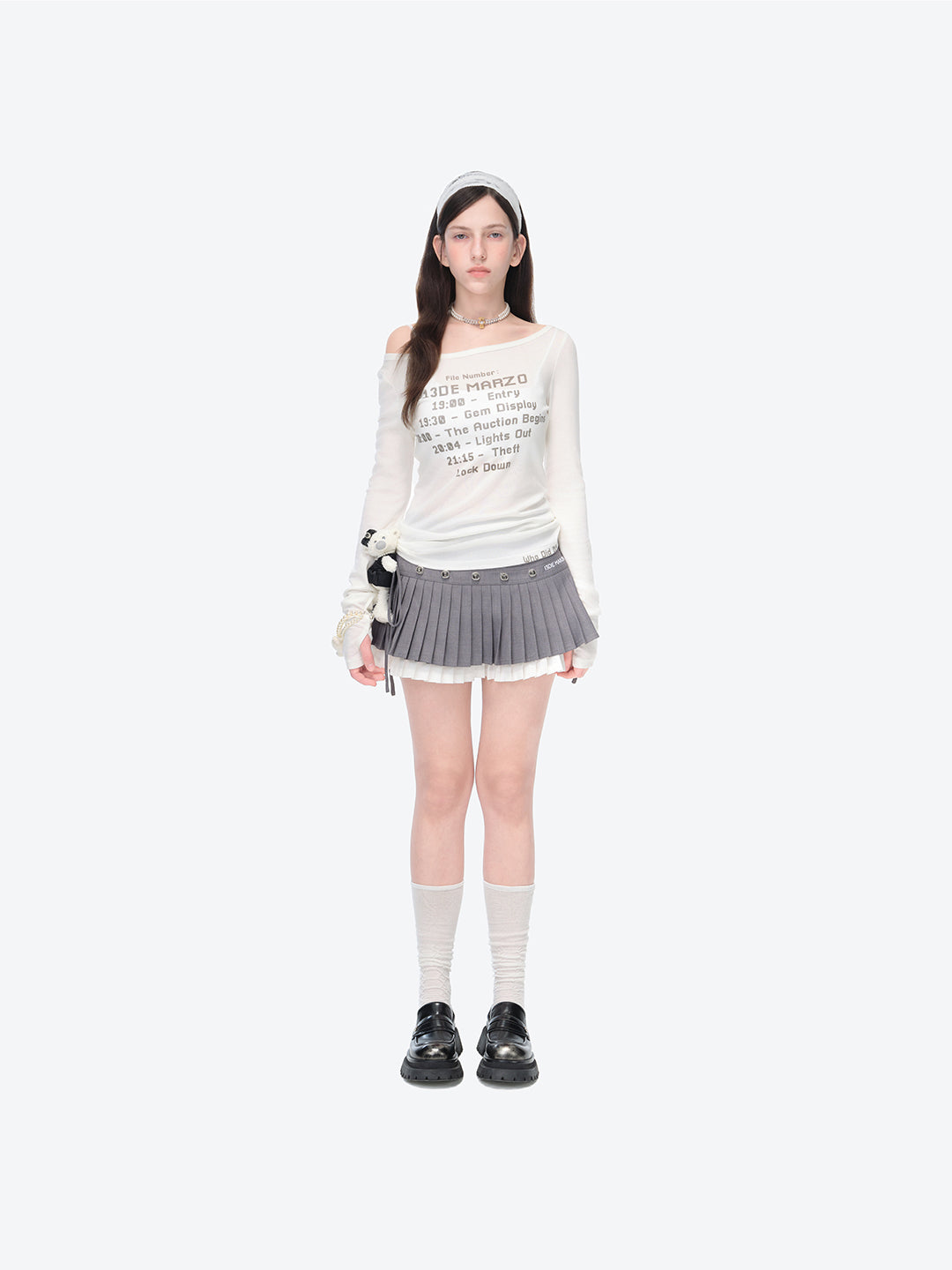 13DE MARZO Faux Rhinestones Double-Layer Pleated Skirt Grey