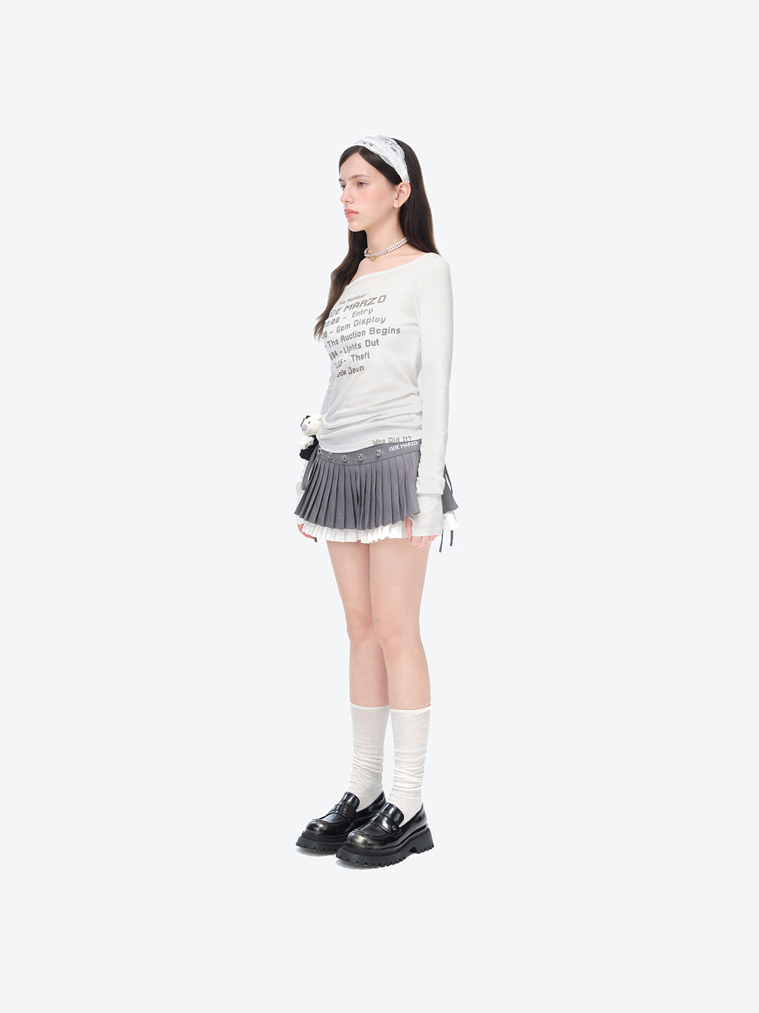 13DE MARZO Faux Rhinestones Double-Layer Pleated Skirt Grey