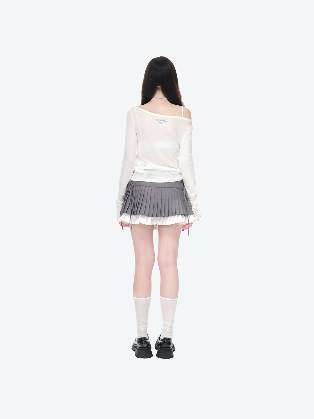 13DE MARZO Faux Rhinestones Double-Layer Pleated Skirt Grey