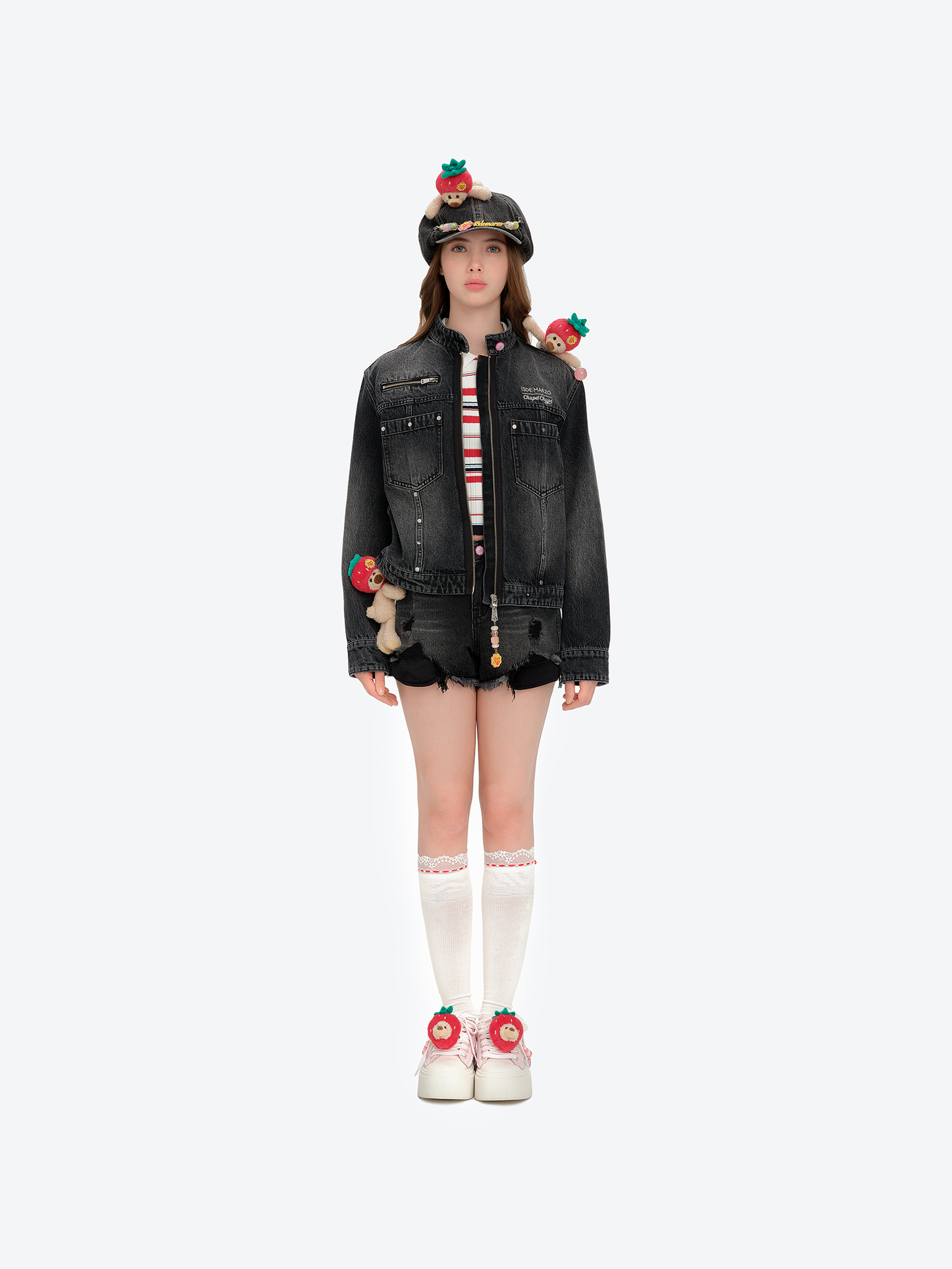 13DE MARZO Chain Detail Beret Black