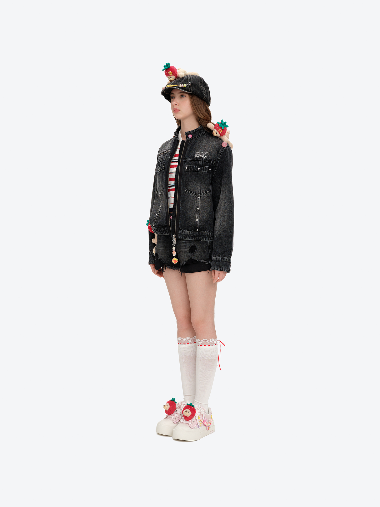 13DE MARZO Chain Detail Beret Black