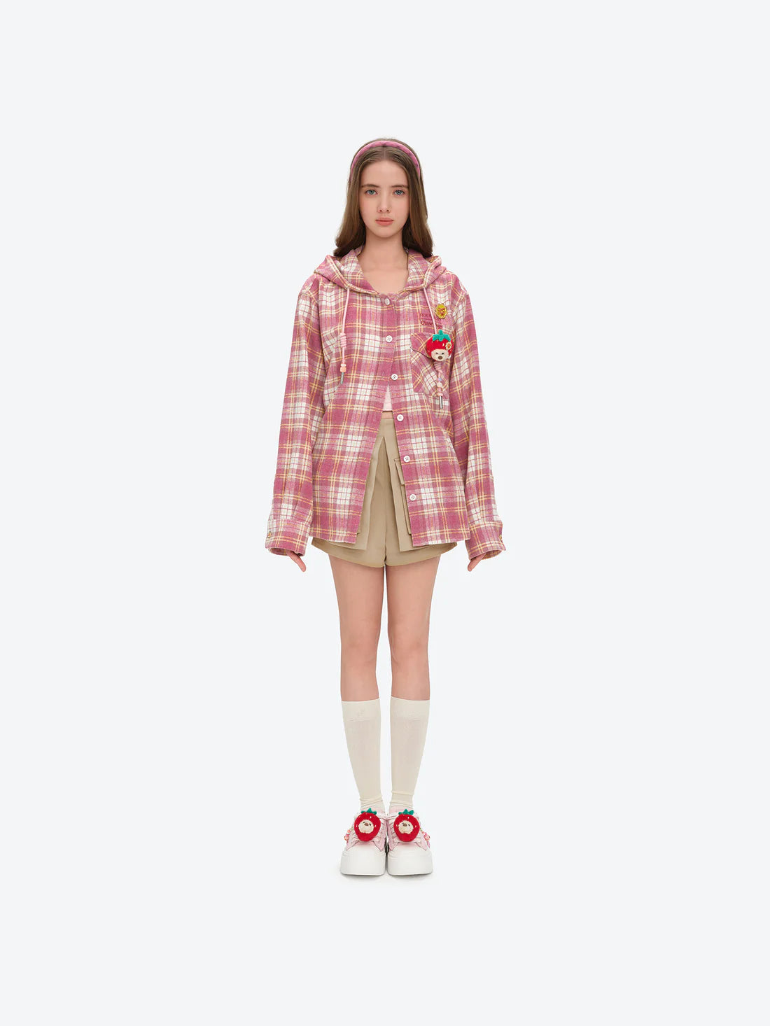 13DE MARZO Lollipop Hooded Shirt Jacket Pink