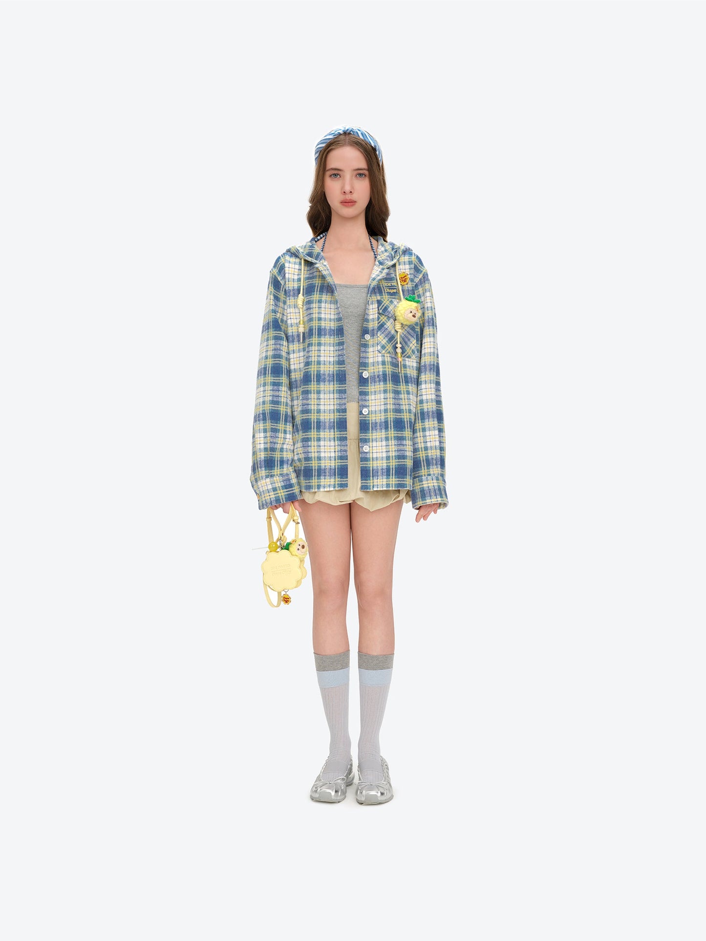 13DE MARZO Lollipop Hooded Shirt Jacket Blue