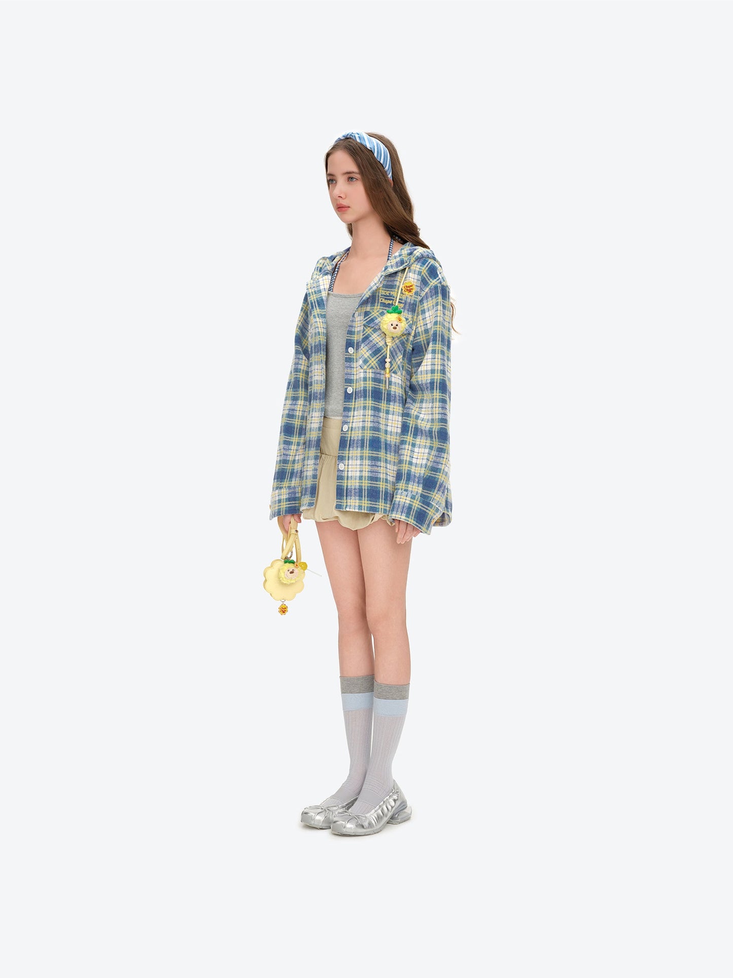 13DE MARZO Lollipop Hooded Shirt Jacket Blue