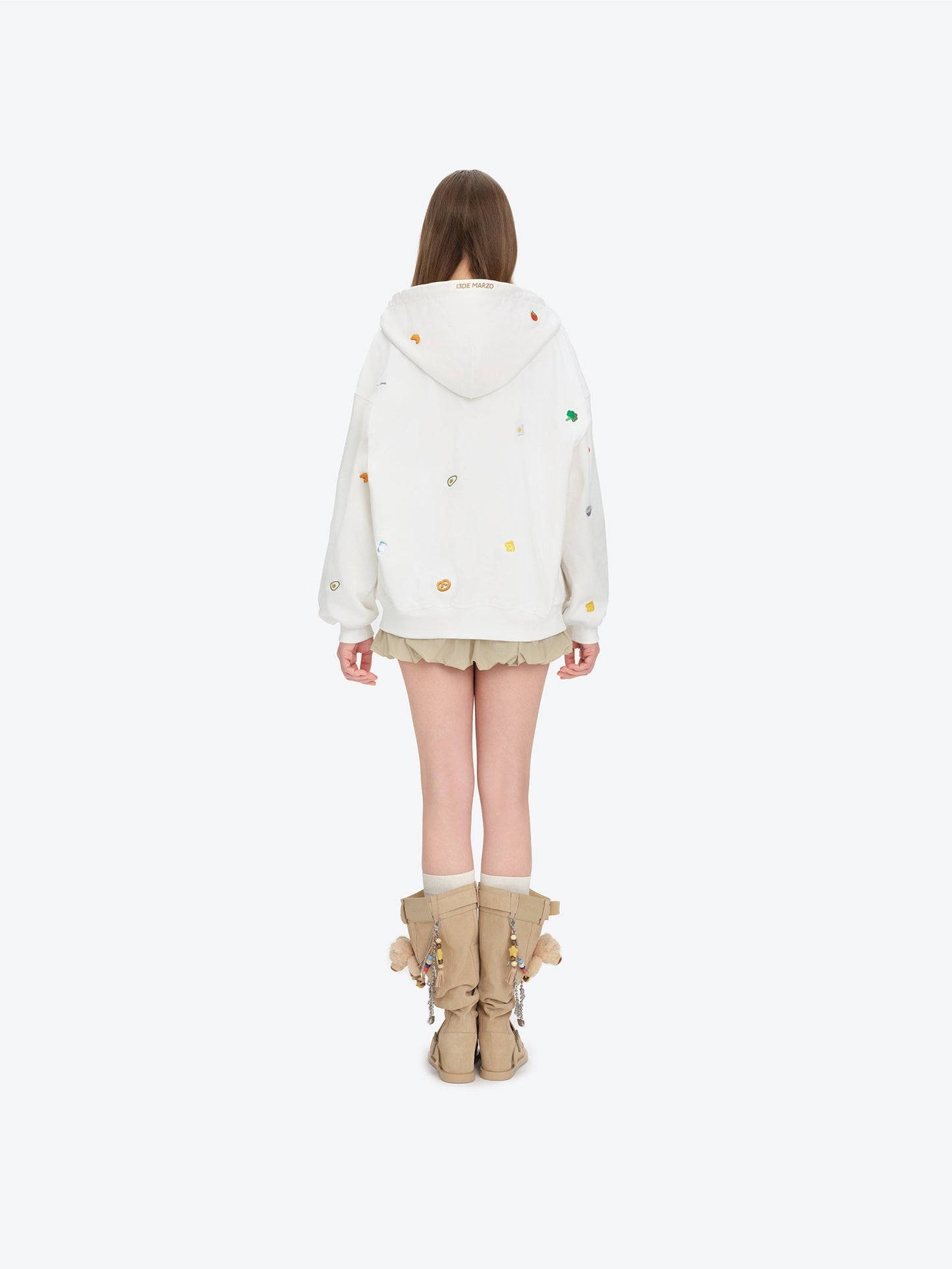 13DE MARZO Nutrition Breakfast Bear Hoodie White