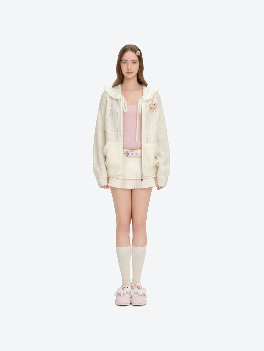 13DE MARZO Plush Bear Mules Pink