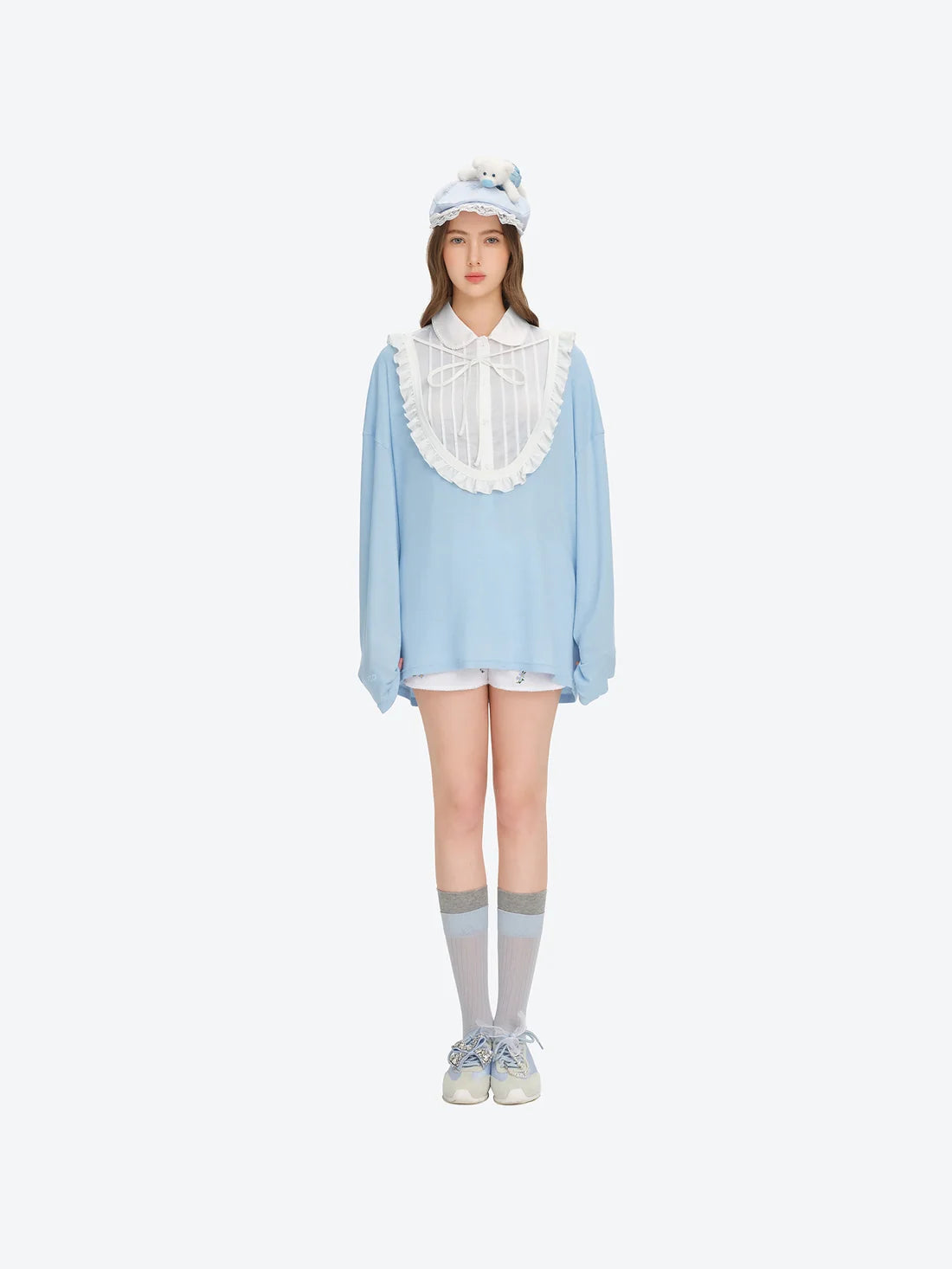13DE MARZO Embroidered Ruffle Baseball Cap Blue