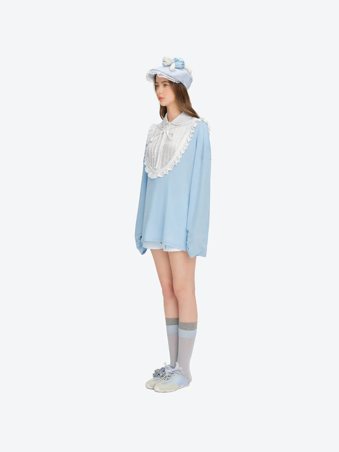 13DE MARZO Embroidered Ruffle Baseball Cap Blue