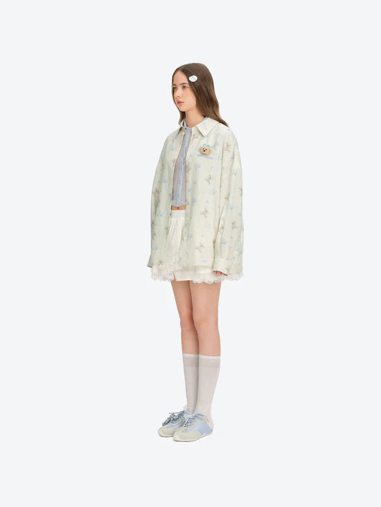 13DE MARZO All-Over Floral Print Shirt Beige