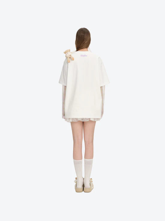 13DE MARZO Floral Appliqué Style Long Sleeve T-shirt White