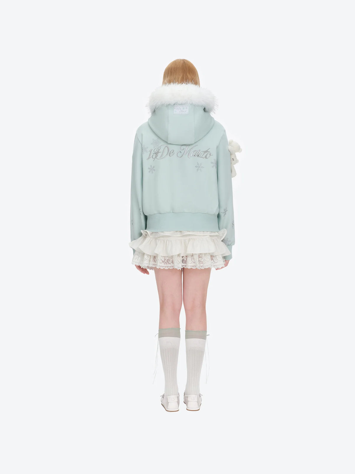 13DE MARZO Shimmer Snow Bear Zip Hoodie Blue