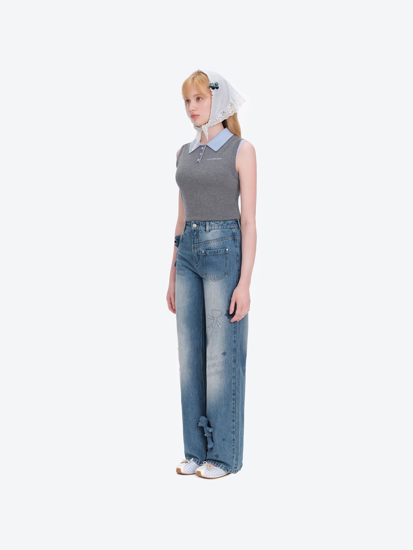13DE MARZO Doozoo Bear Sketch Print Jeans Blue