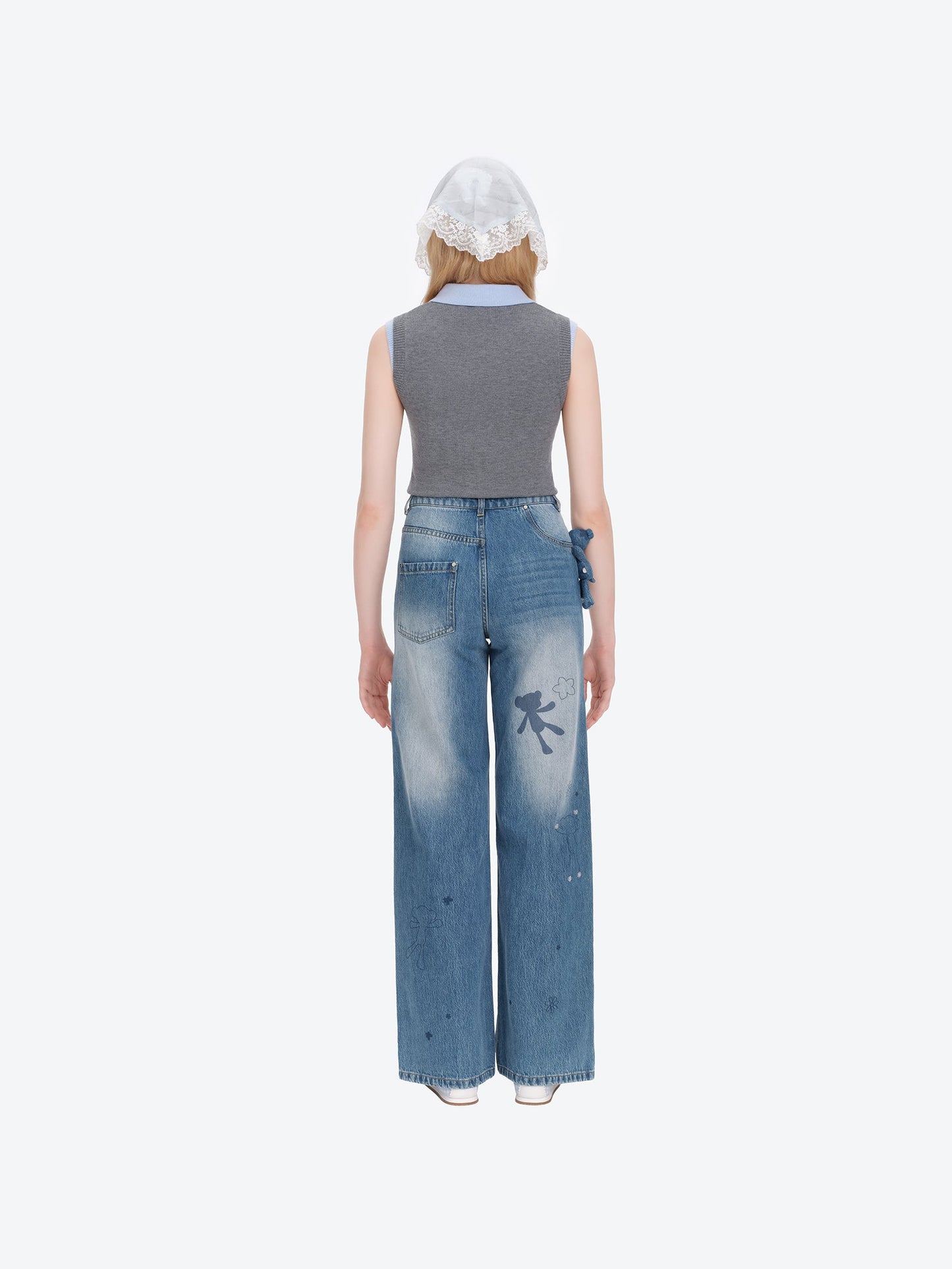 13DE MARZO Doozoo Bear Sketch Print Jeans Blue