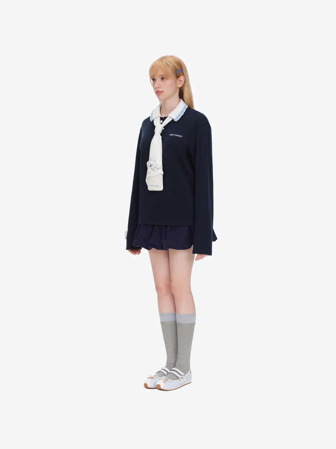 13DE MARZO Nighty Night Bear Long-Sleeve Polo Navy Blue