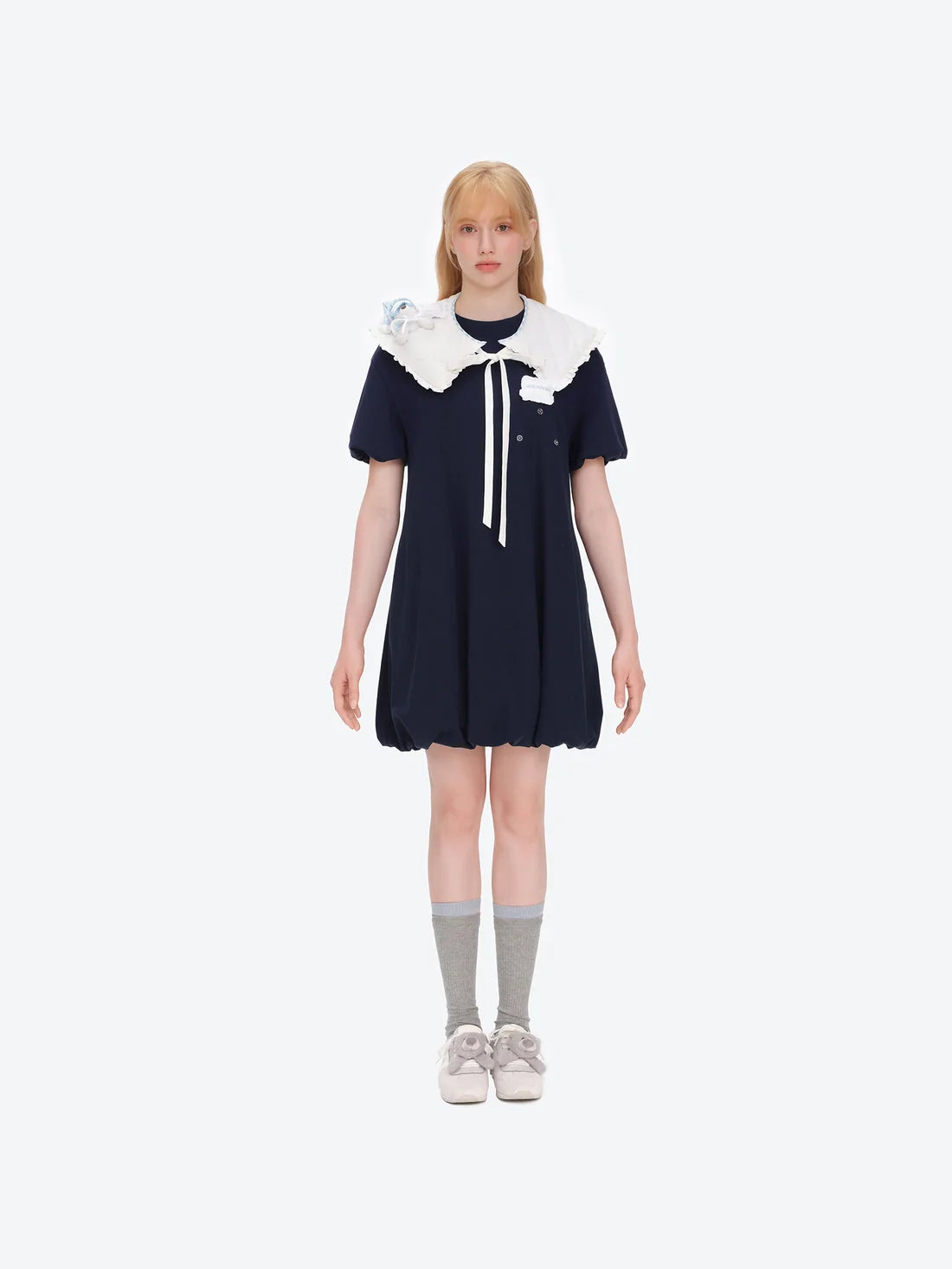 13DE MARZO Nighty Night Bear Collar T-shirt Navy Blue