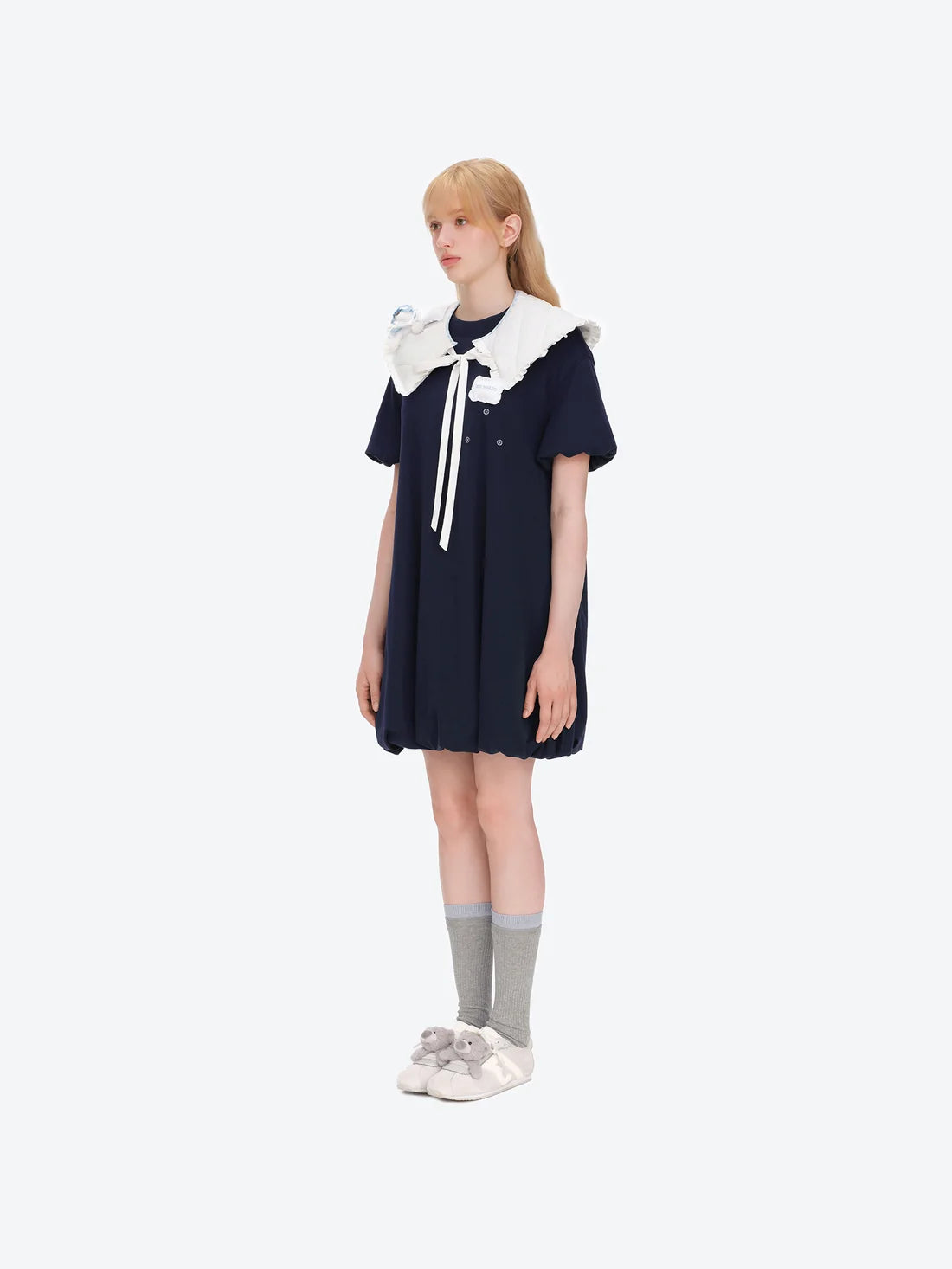 13DE MARZO Nighty Night Bear Collar T-shirt Navy Blue