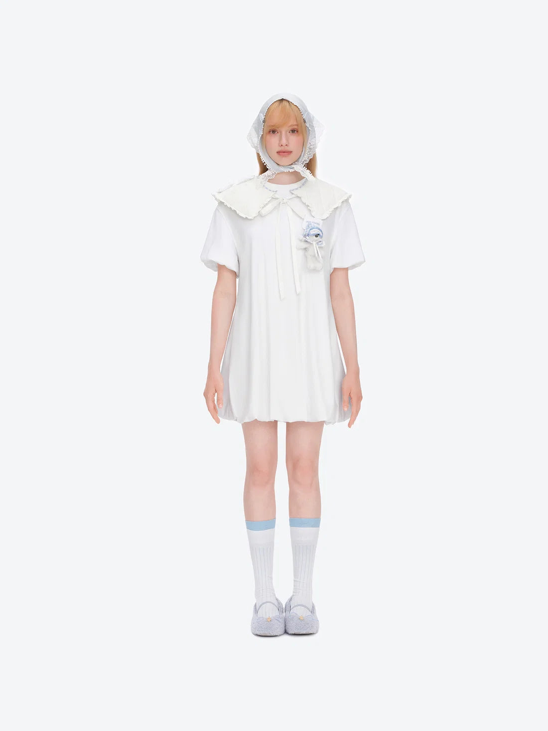 13DE MARZO Nighty Night Bear Collar T-shirt White
