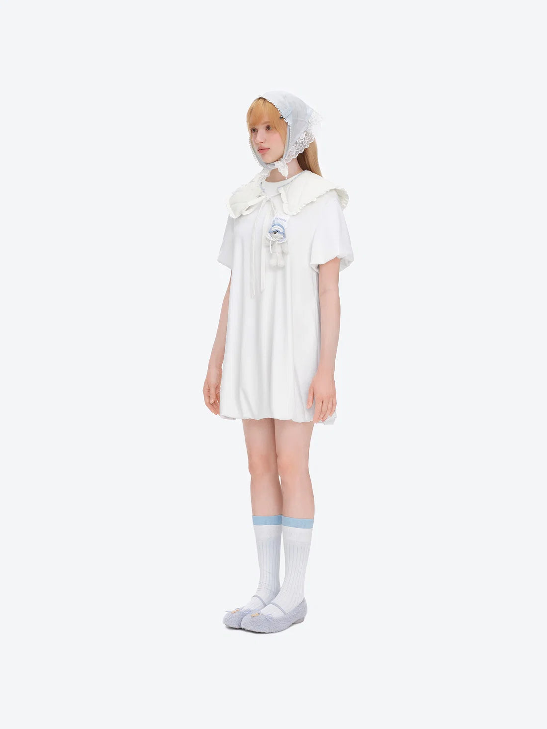 13DE MARZO Nighty Night Bear Collar T-shirt White