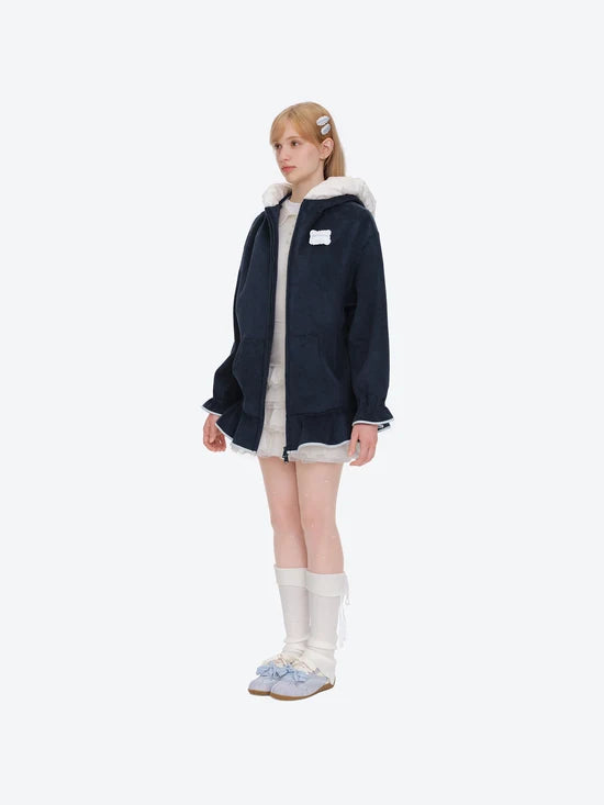 13DE MARZO Nighty Night Bear Lace Hoodie Navy Blue
