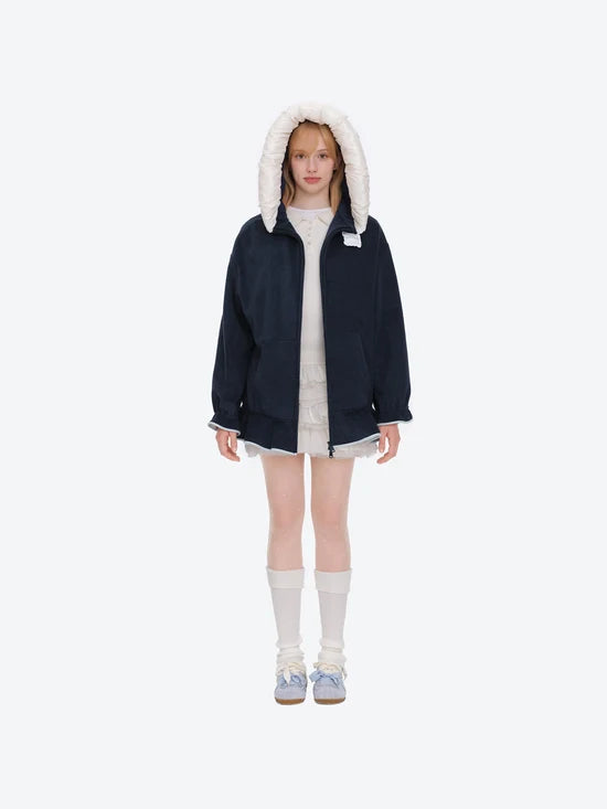 13DE MARZO Nighty Night Bear Lace Hoodie Navy Blue
