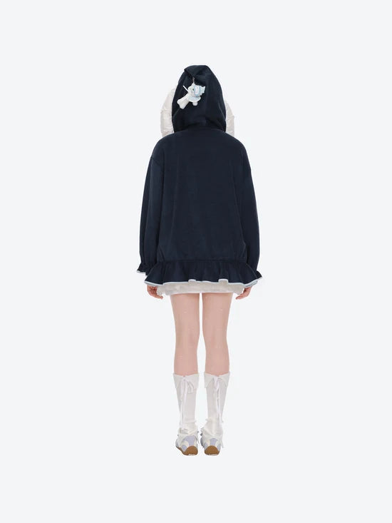 13DE MARZO Nighty Night Bear Lace Hoodie Navy Blue