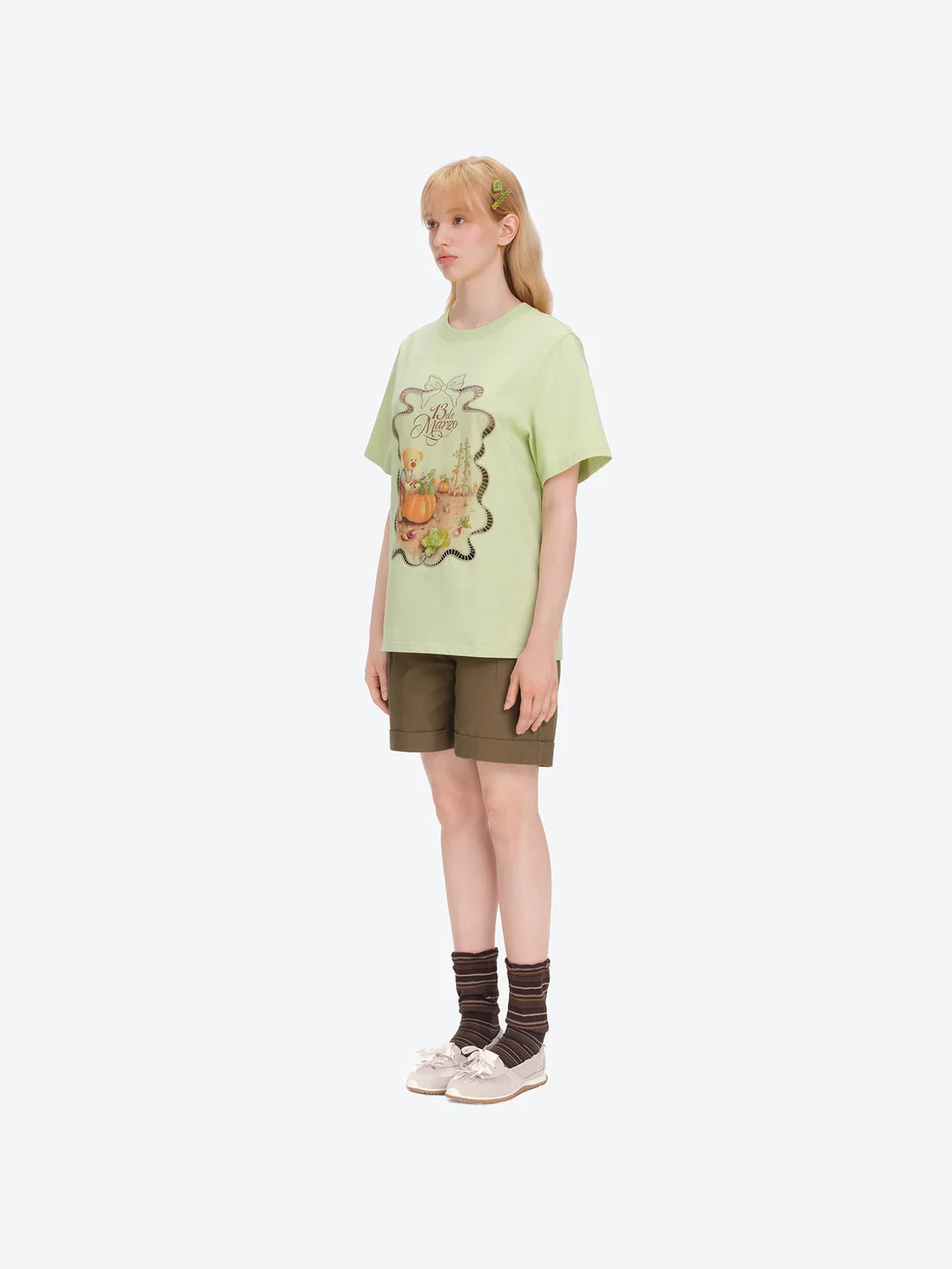 13DE MARZO Valley Pumpkin Print T-shirt Green