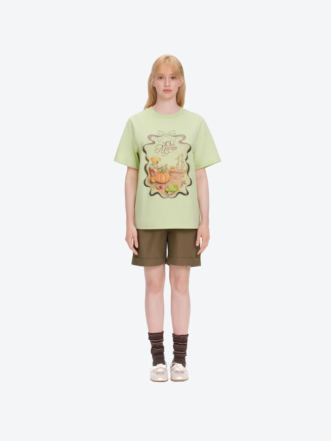 13DE MARZO Valley Pumpkin Print T-shirt Green