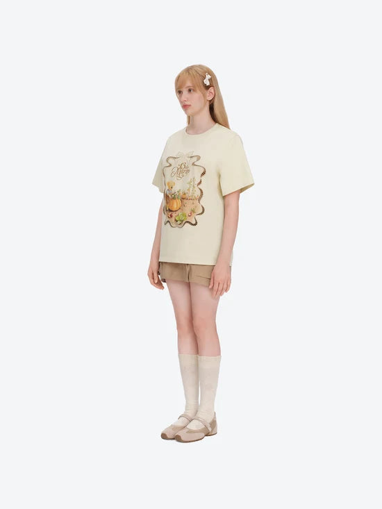 13DE MARZO Valley Pumpkin Print T-shirt Almond