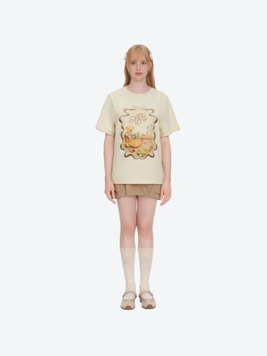 13DE MARZO Valley Pumpkin Print T-shirt Almond