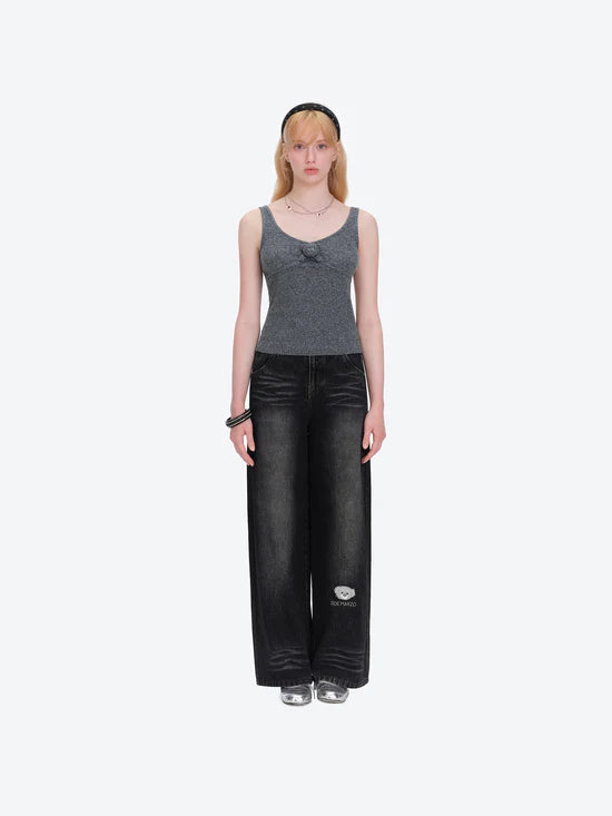 13DE MARZO Mini Bear Sequin Camisole Grey