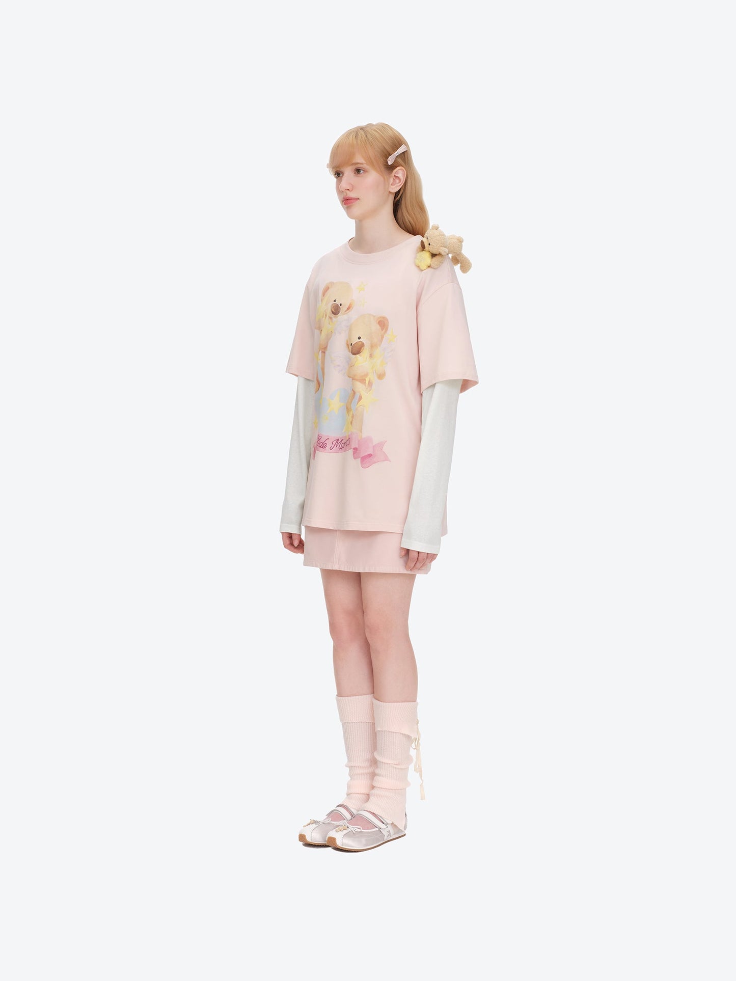 13DE MARZO Luminous Bear Sketch T-shirt Pink