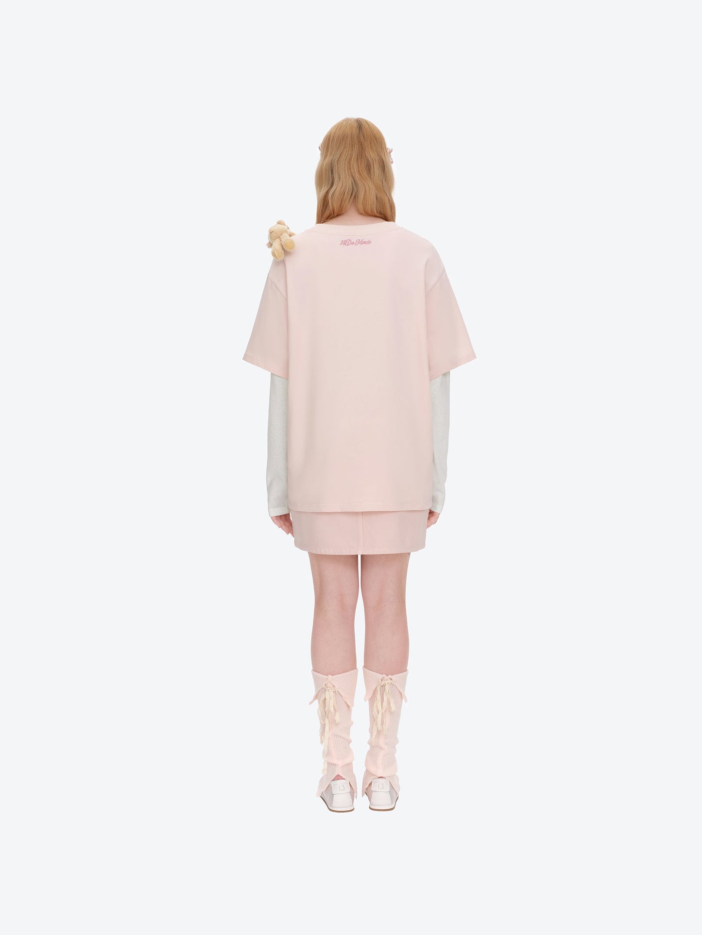13DE MARZO Luminous Bear Sketch T-shirt Pink