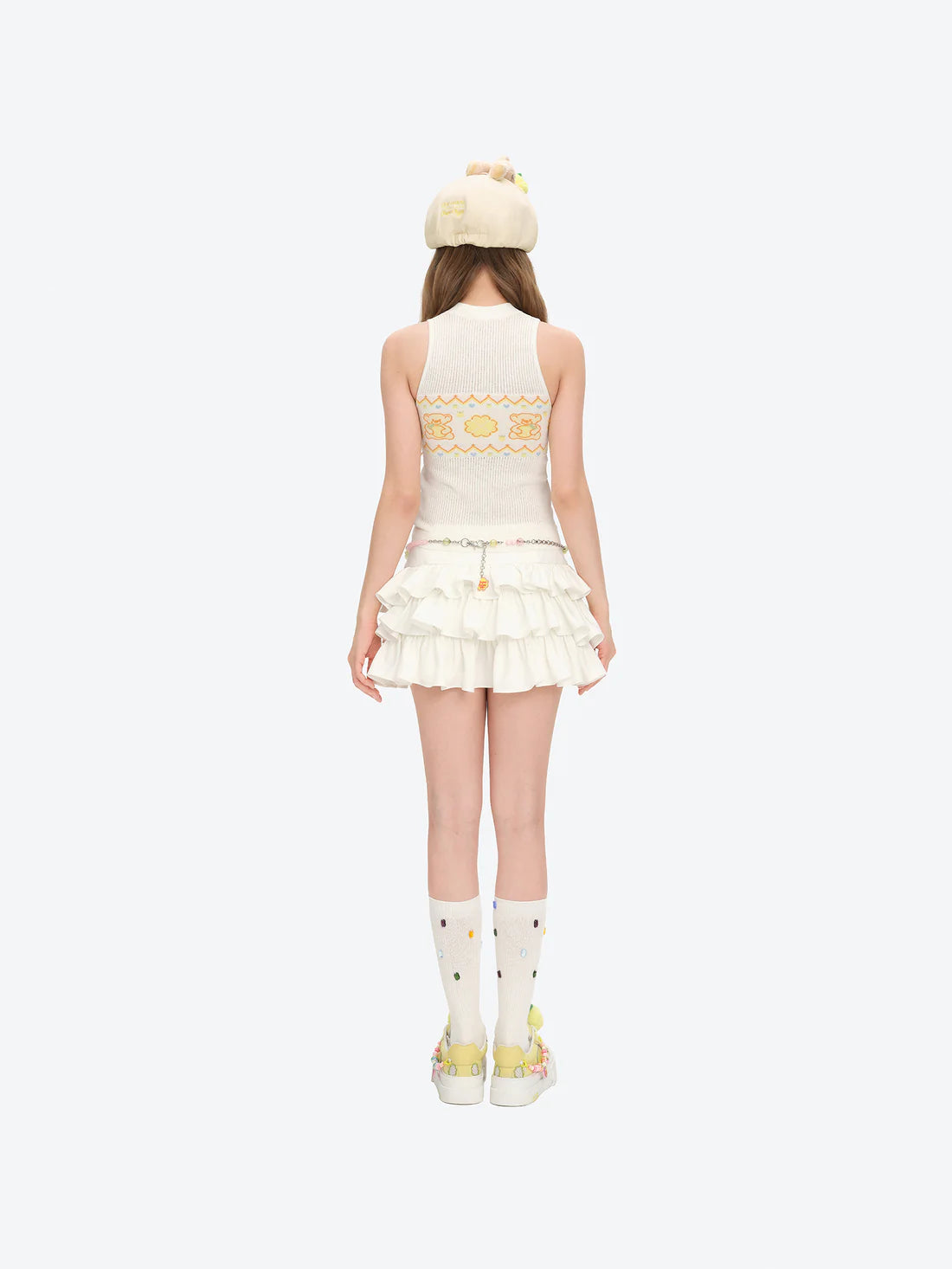 13DE MARZO Layered Tulle Skirt White