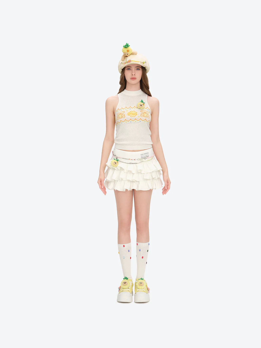 13DE MARZO Layered Tulle Skirt White