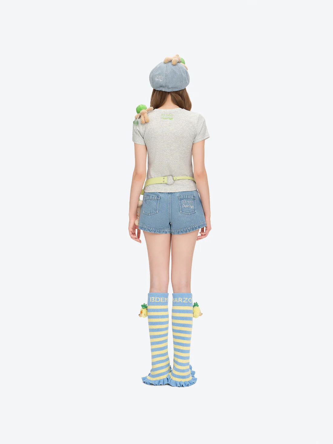 13DE MARZO Fruit Illustration Fitted T-shirt Grey