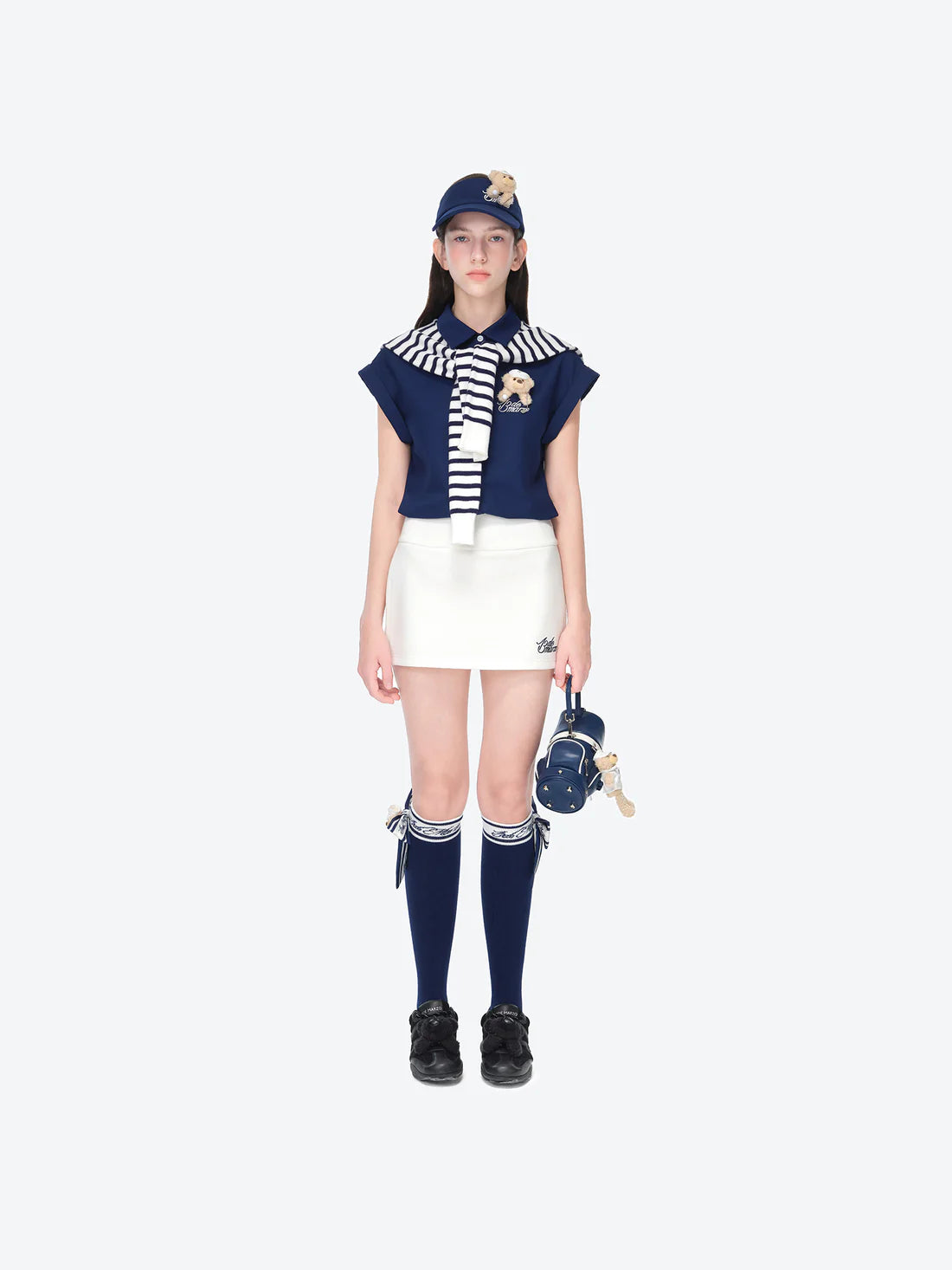 13DE MARZO Golf Split-Hem Sweat Skirt White