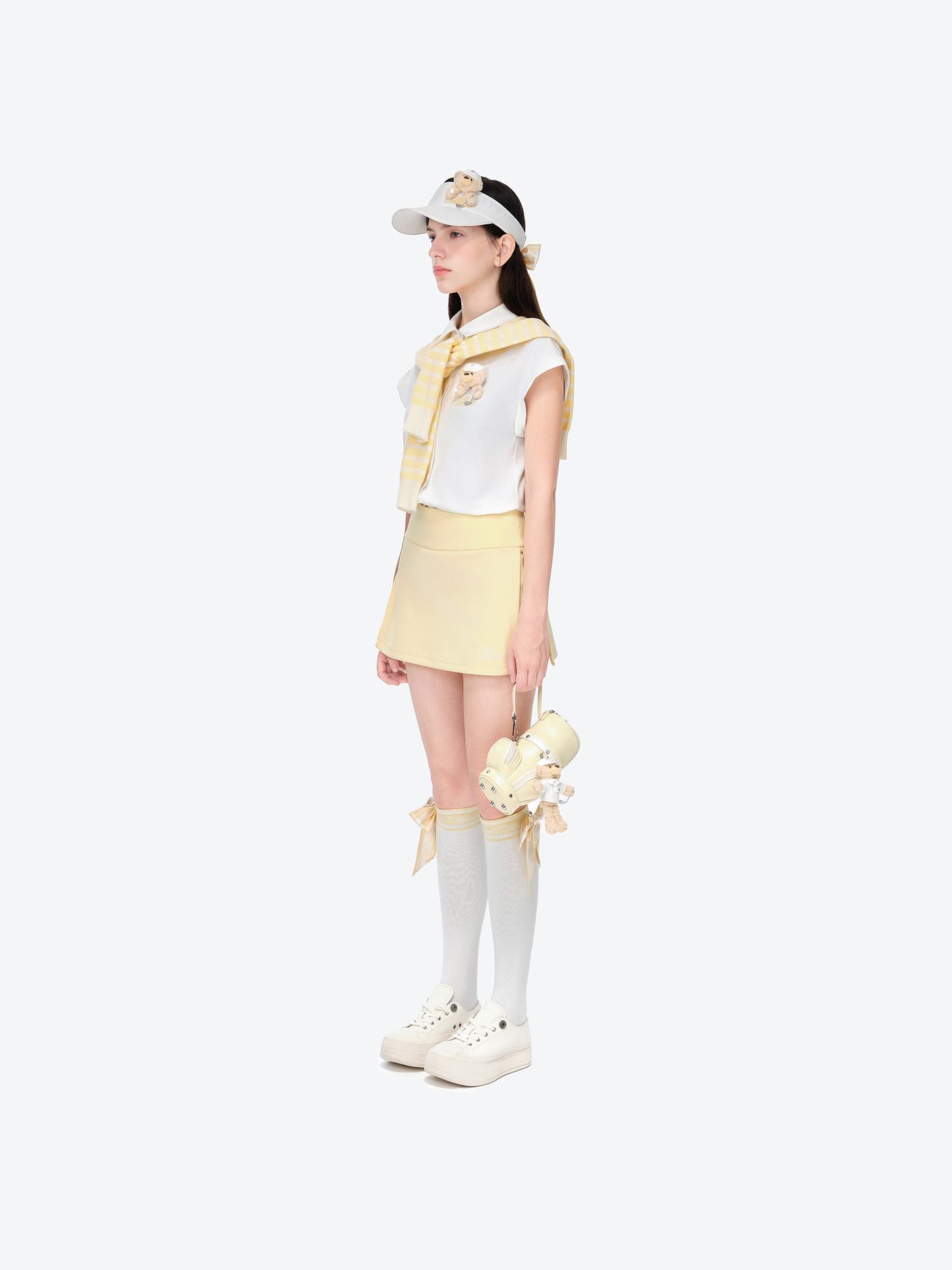 13DE MARZO Golf Split-Hem Sweat Skirt Yellow