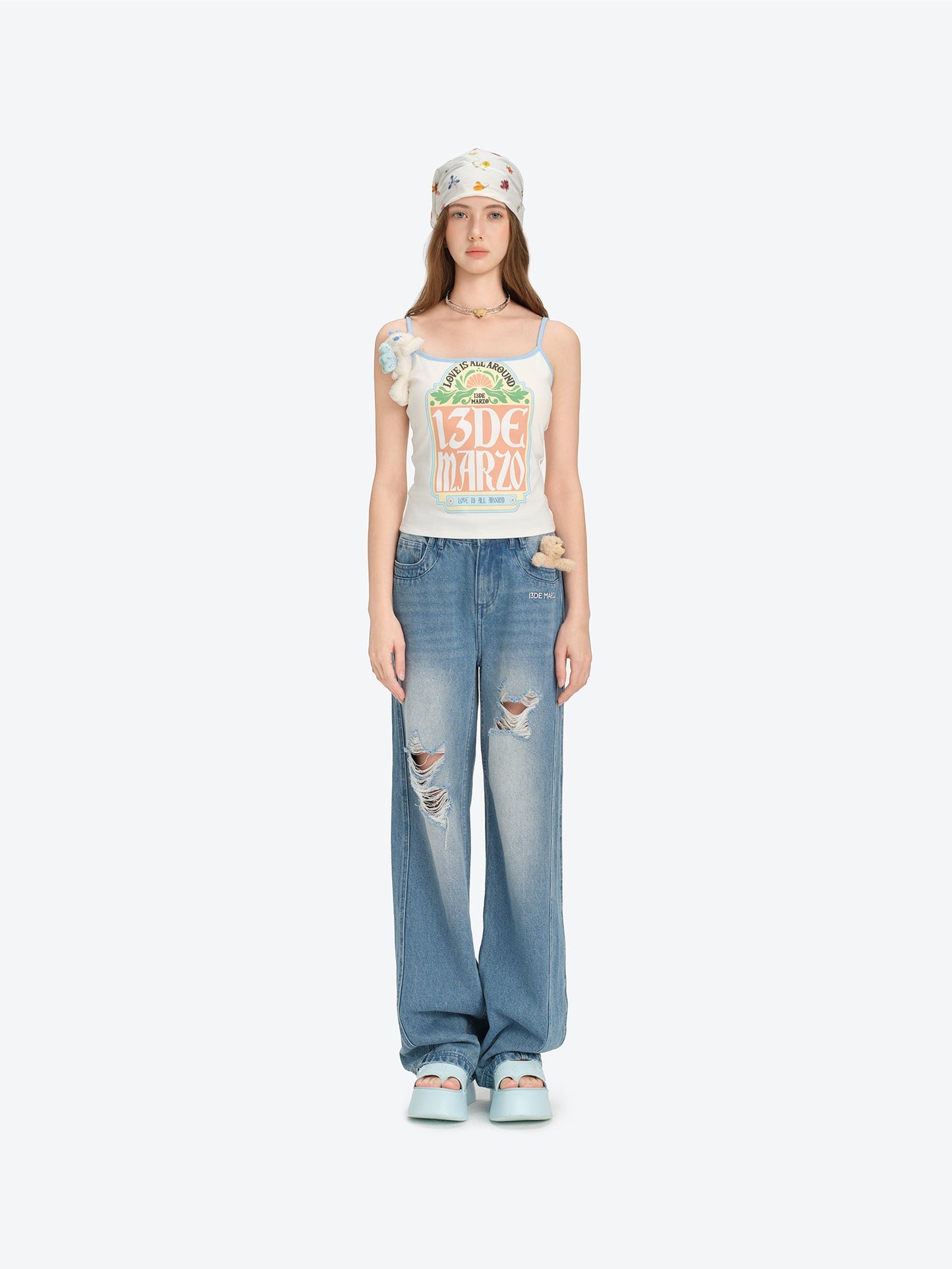 13DE MARZO Butterfly Bear Print Camisole