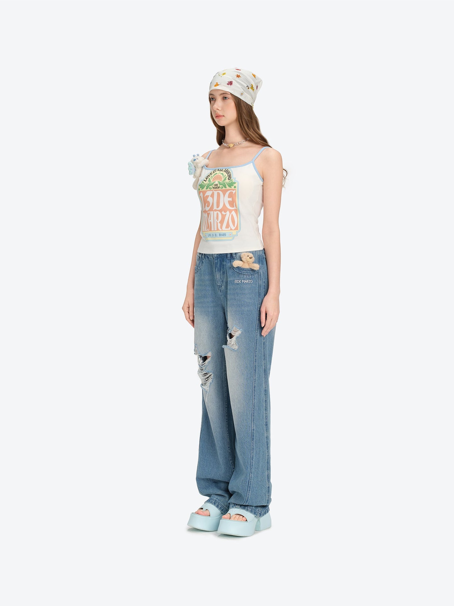13DE MARZO Butterfly Bear Print Camisole