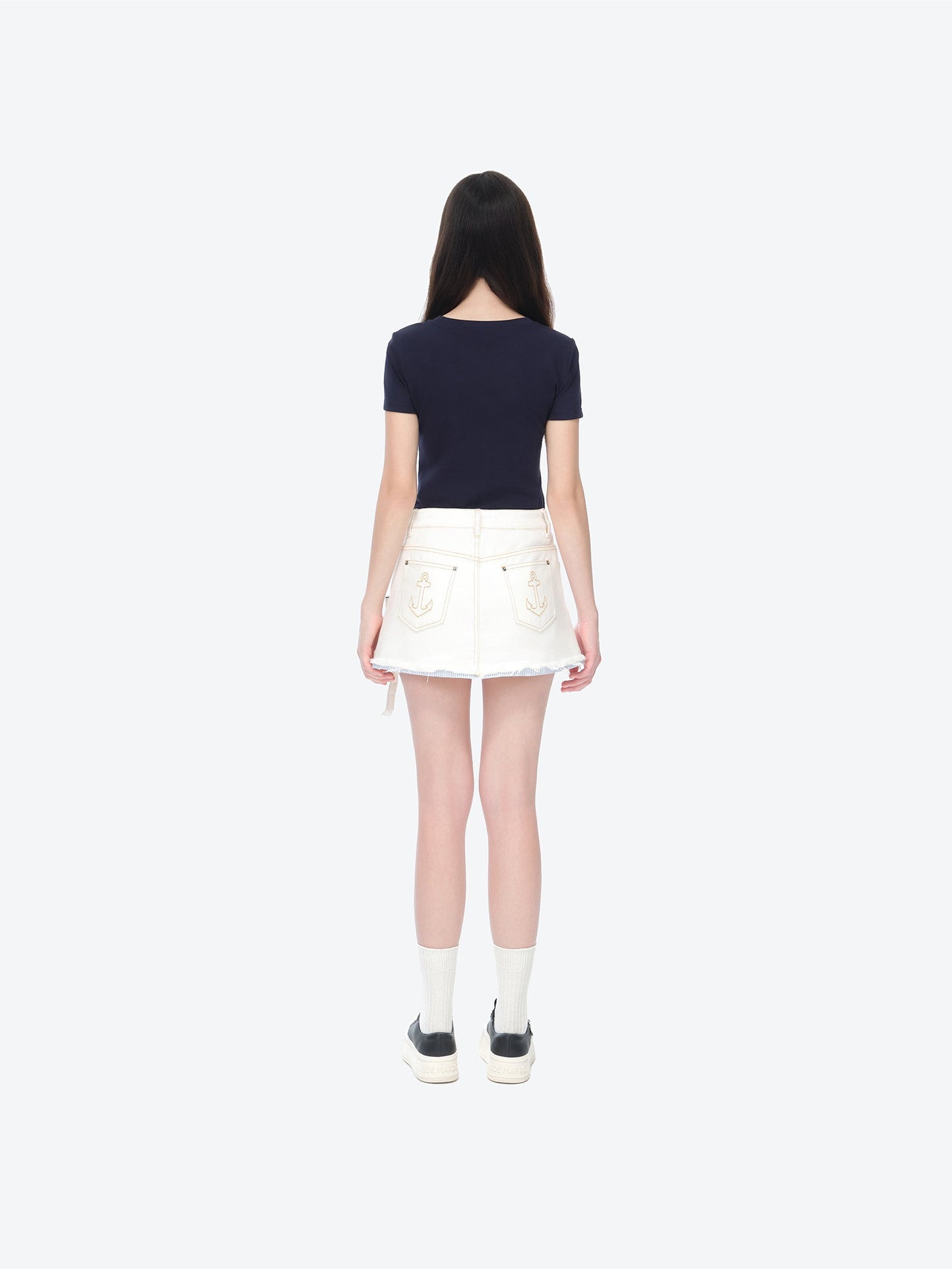13DE MARZO Sailor Bear Denim Skirt White