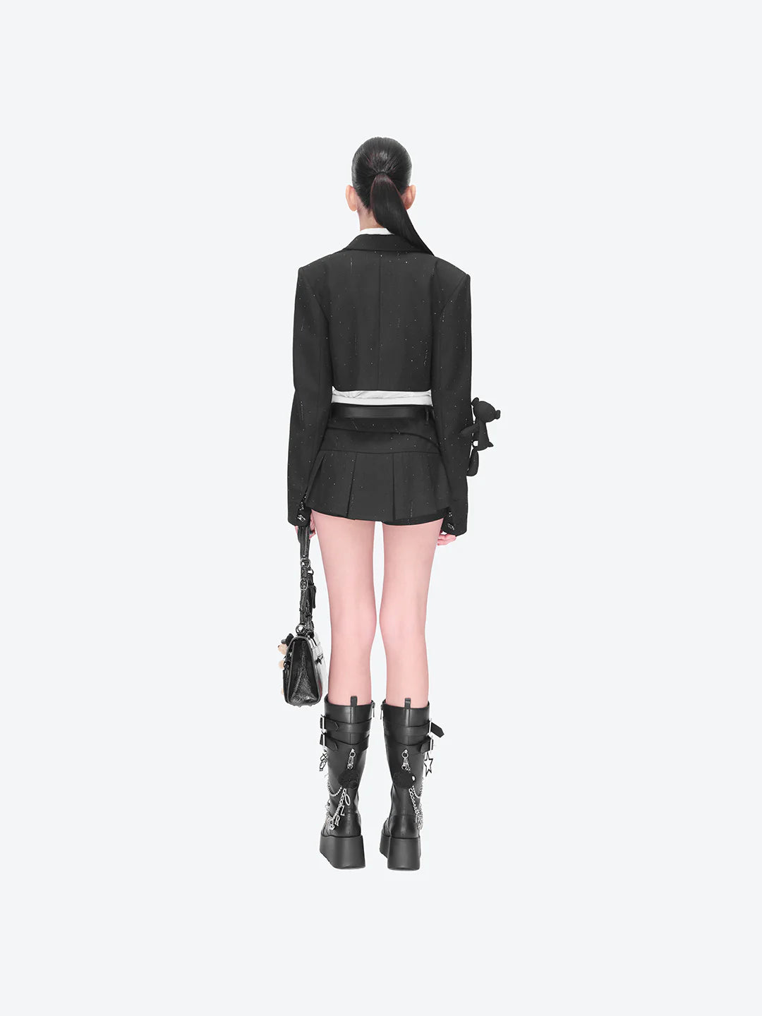 13DE MARZO Pocket Blazer Pleated Skirt Black