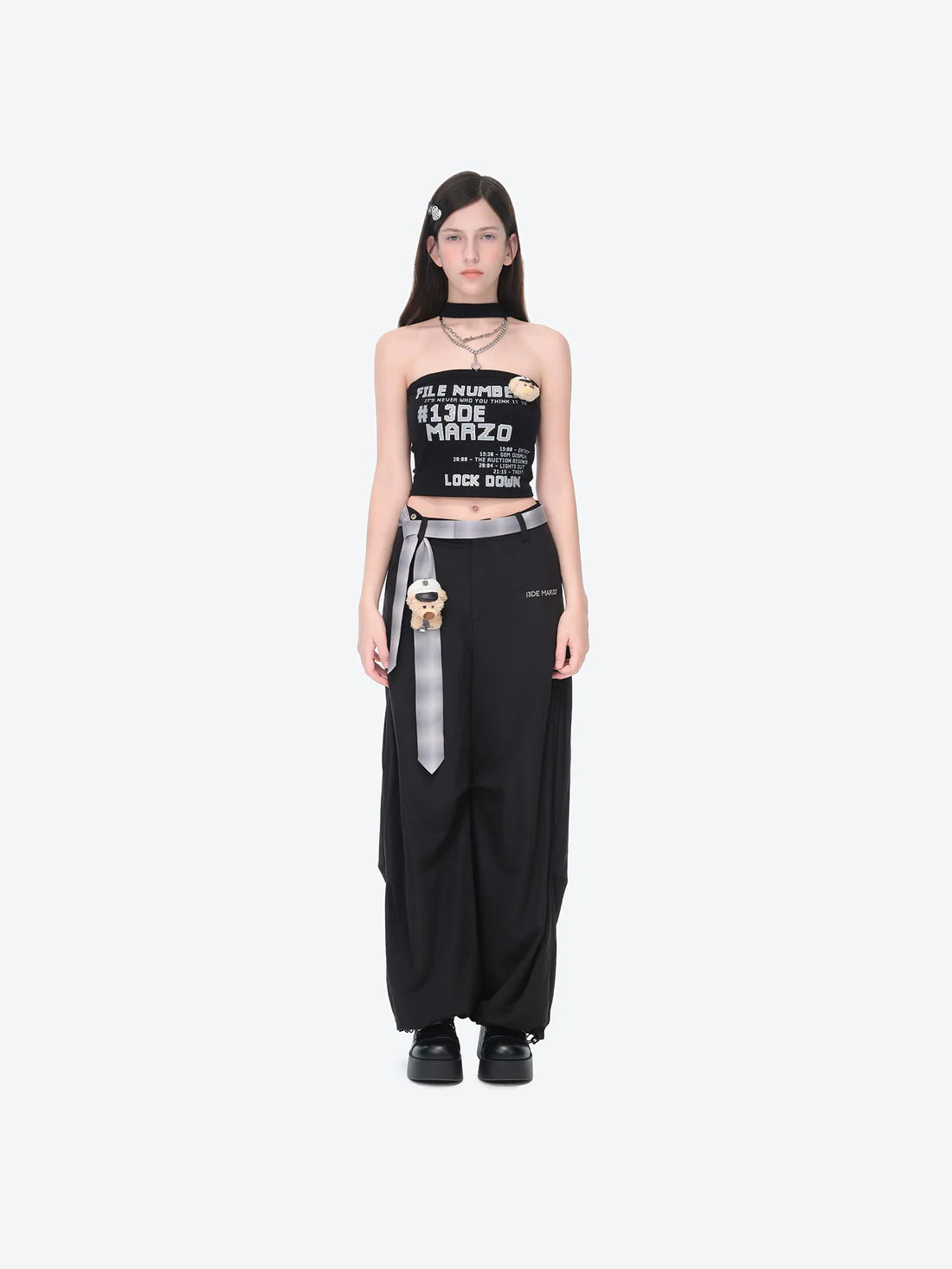 13DE MARZO Tie Belt Trousers Black