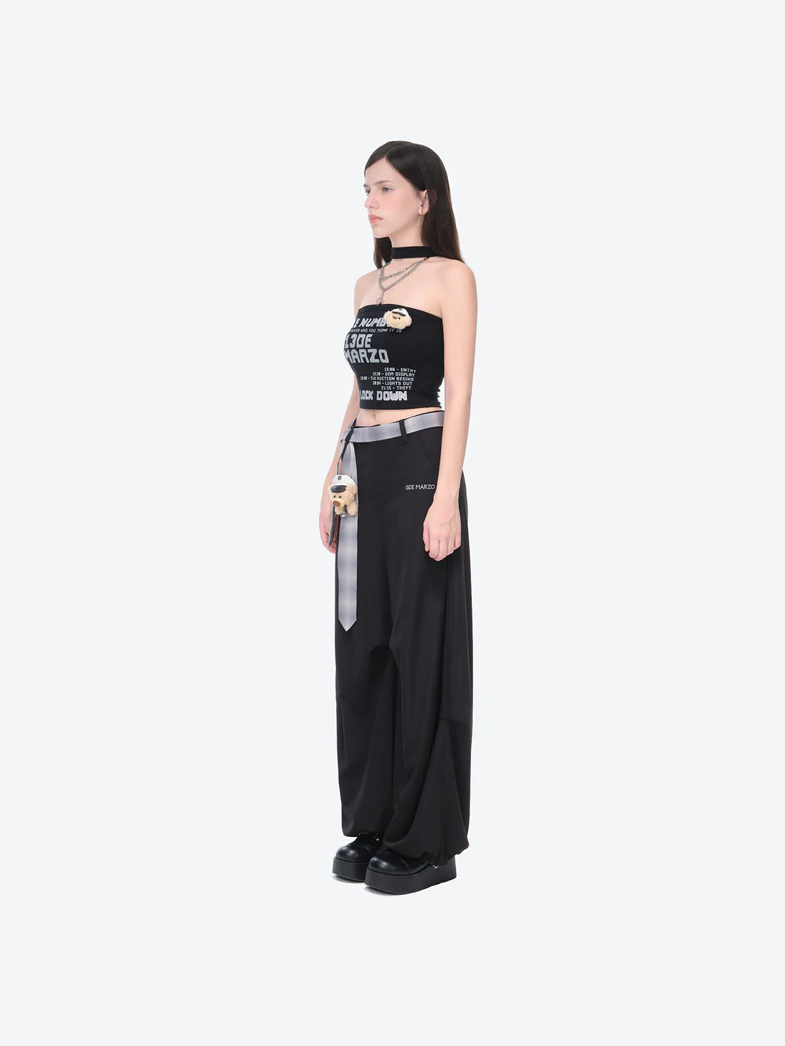 13DE MARZO Tie Belt Trousers Black