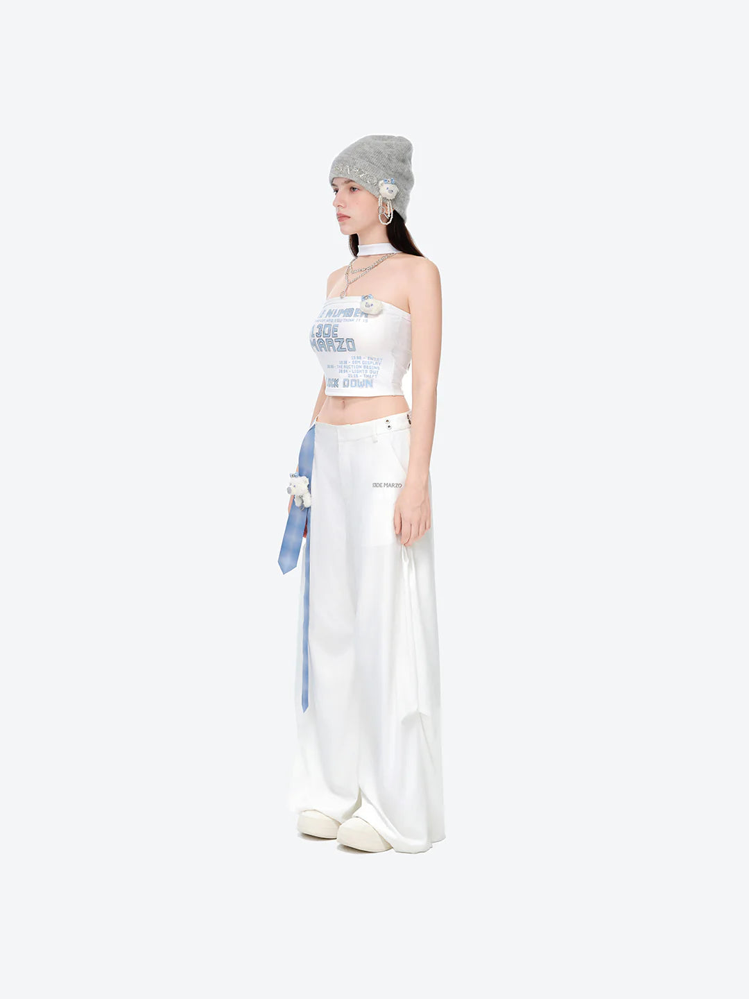 13DE MARZO Tie Belt Trousers White