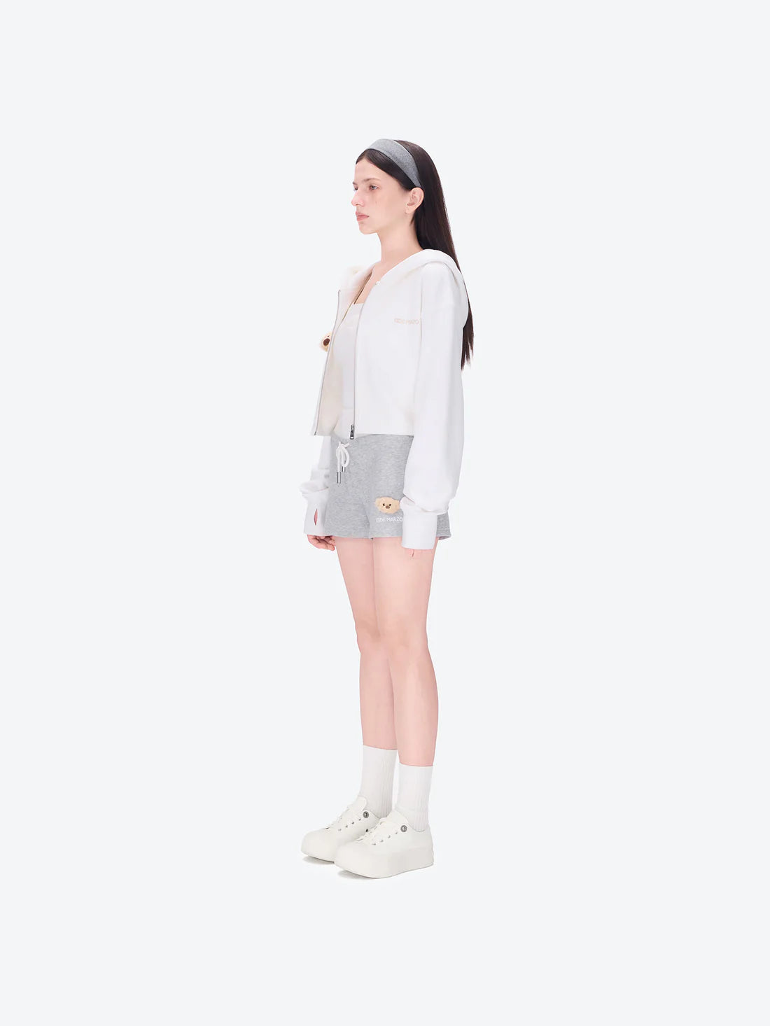 13DE MARZO Sports Shorts with Double Waistband Grey